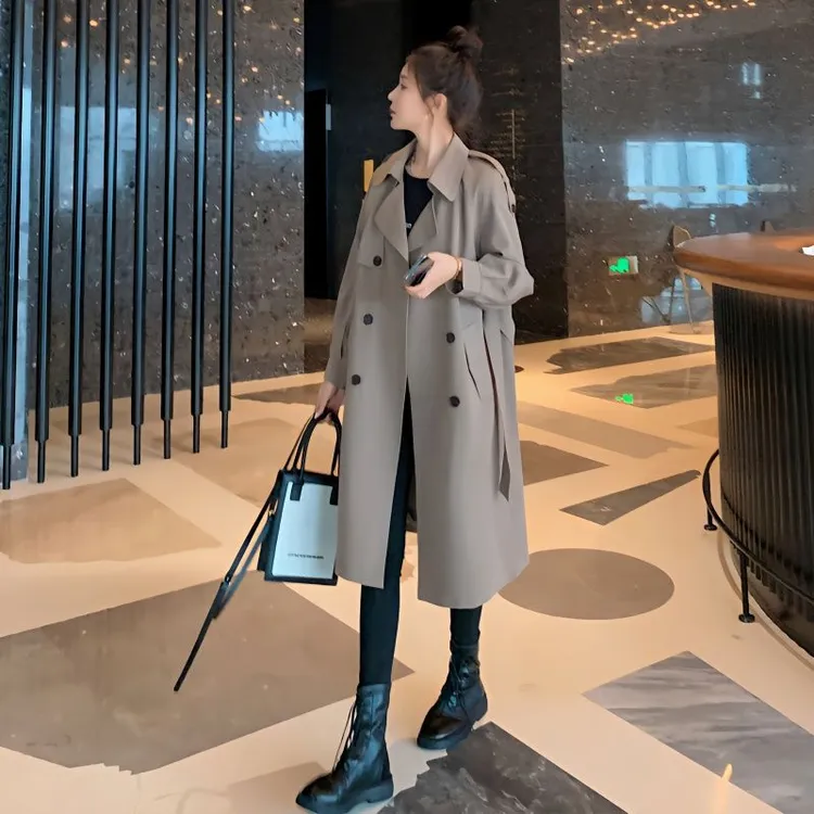 气质薄风衣女中长款2024秋装新款韩板显瘦夹克上衣宽松大衣外套