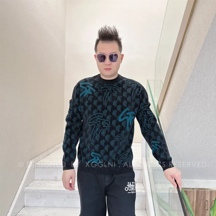 冬季款GF一虚一实都是字母毛衣高端奢侈品休闲保暖男士长袖羊毛衫