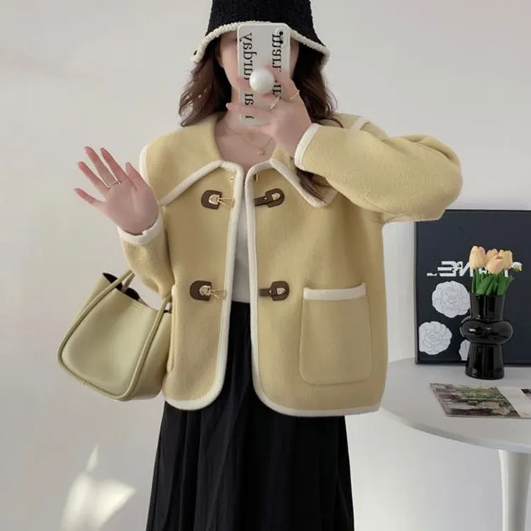 海军领撞色短款宽松外套女冬季2025新款复古小香风气质上衣