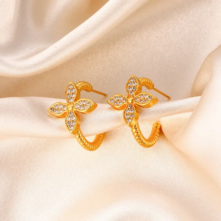 【KEFAN珂梵】浅金女金色欧美风植物花卉时尚OL耳环