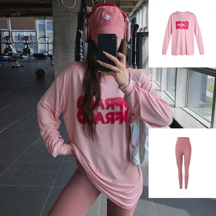 大码健身瑜伽服胖妹妹中长款宽松遮臀显瘦户外跑步运动速干套装