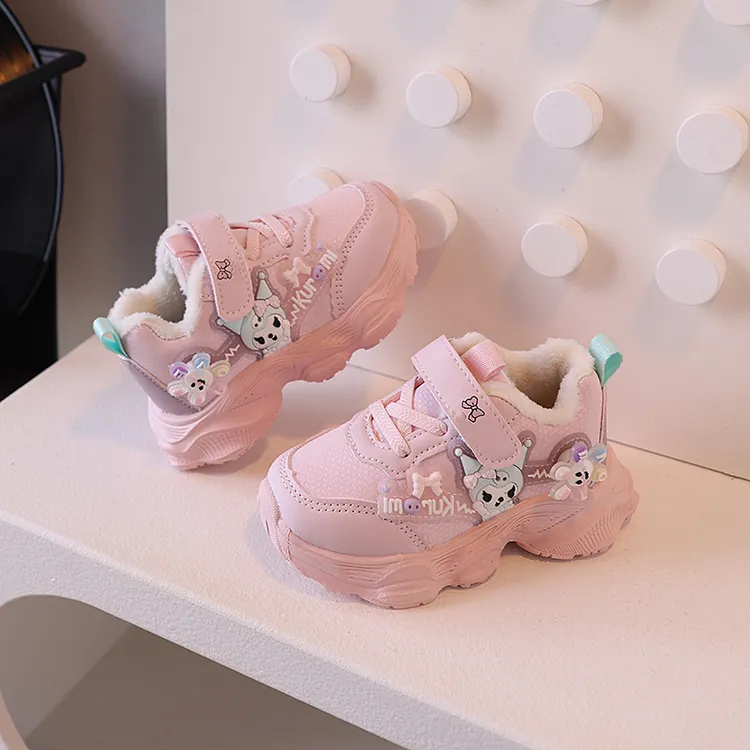 冬季女童鞋子库洛米女鞋3-6岁幼儿园儿童鞋子皮面防水保暖加绒软