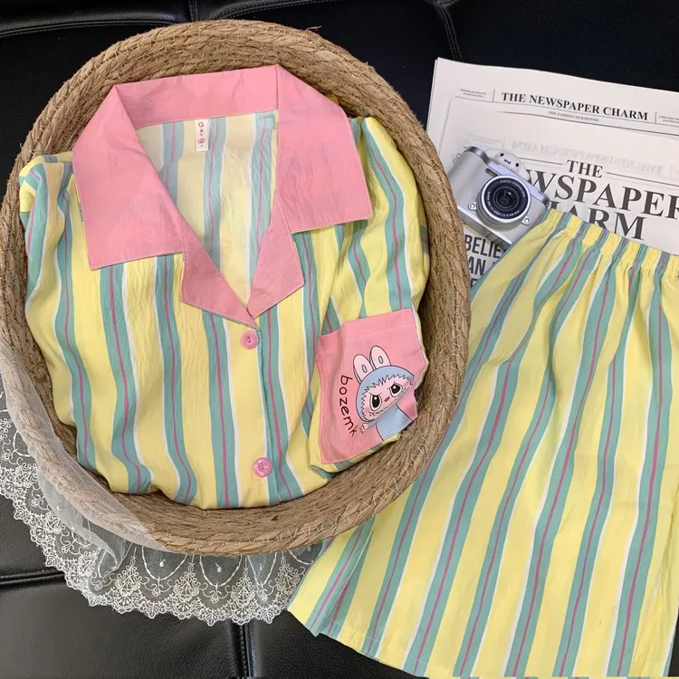 夏季2025新款睡衣短袖短裤韩版动漫卡通宽松可外穿家居服