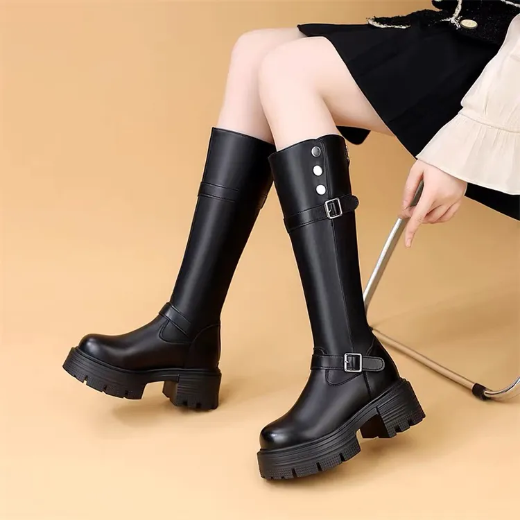 小个子厚底7厘米秋冬新款显瘦长筒女靴时尚百搭加绒骑士靴8935