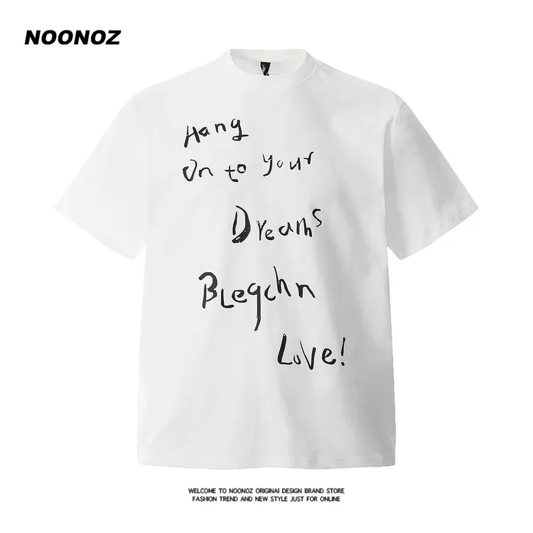 NOONOZ美式手写涂鸦字母短袖T恤男夏季潮牌情侣简约休闲圆领半袖