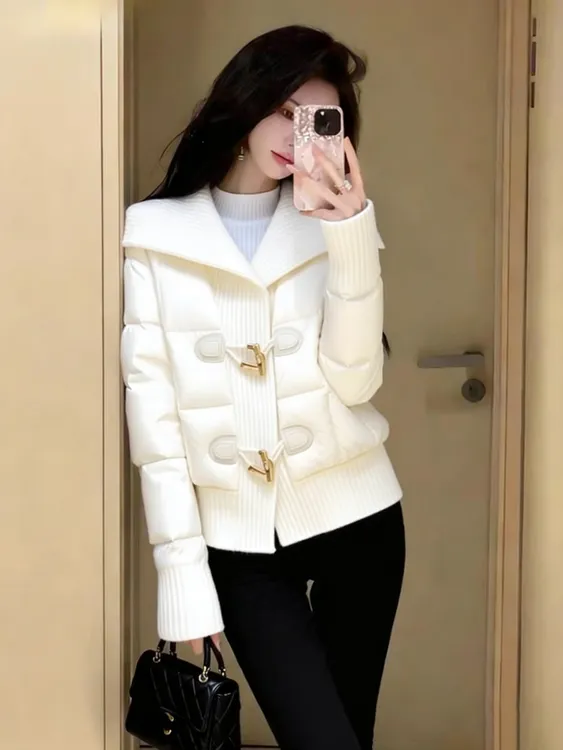 【现货】冬季棉服女2025新款小众独特超好看小香风翻领白色夹棉外套