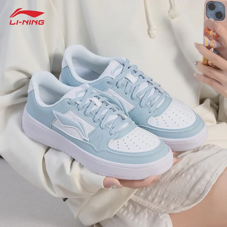 李宁月临女款板鞋2025新品时尚百搭清新ins蓝色学生透气休闲鞋