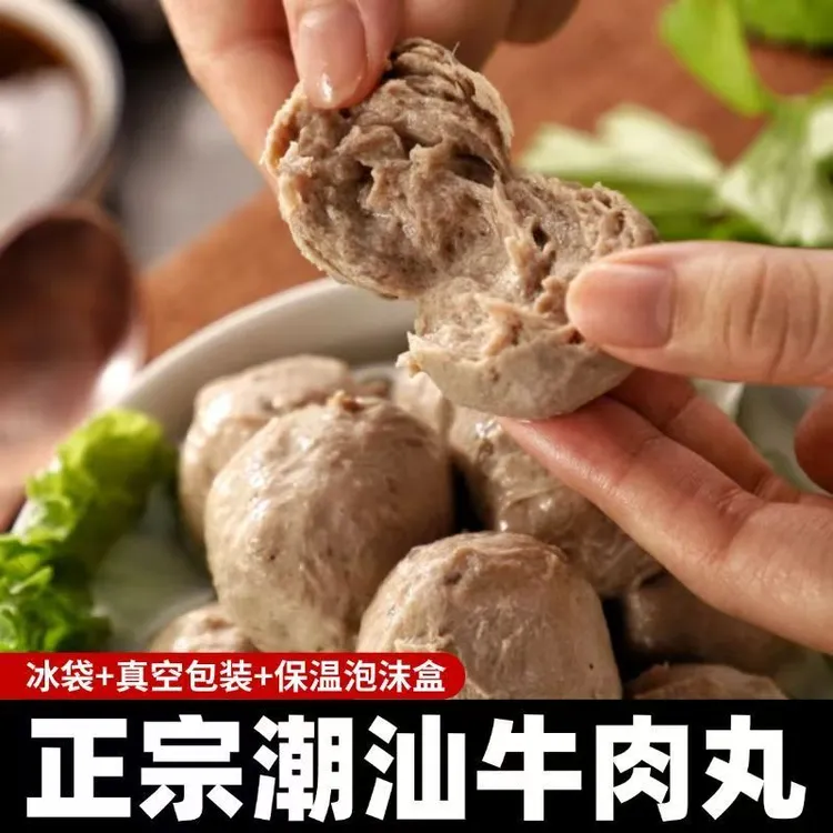 〔到手12袋〕95%肉含量潮汕牛肉丸实心品质 烧烤火锅 送蒜酥沙茶酱