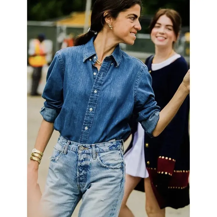 老钱风穿搭复古经典版情侣款宽松衬衣休闲百搭纯棉牛仔衬衫30231