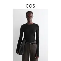 COS女装 修身版型长袖指孔羊毛打底衫长袖黑色新品0989043001