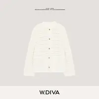 W.Diva【网格呼吸】纯手工编制羊毛羊绒开衫镂空立领慵懒53Z012785