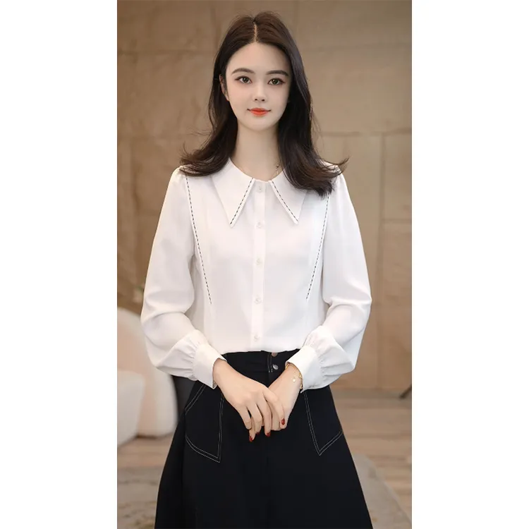 【小陈甄选】曼贝衬衫女士高级显瘦8593133A白色气质衬衣