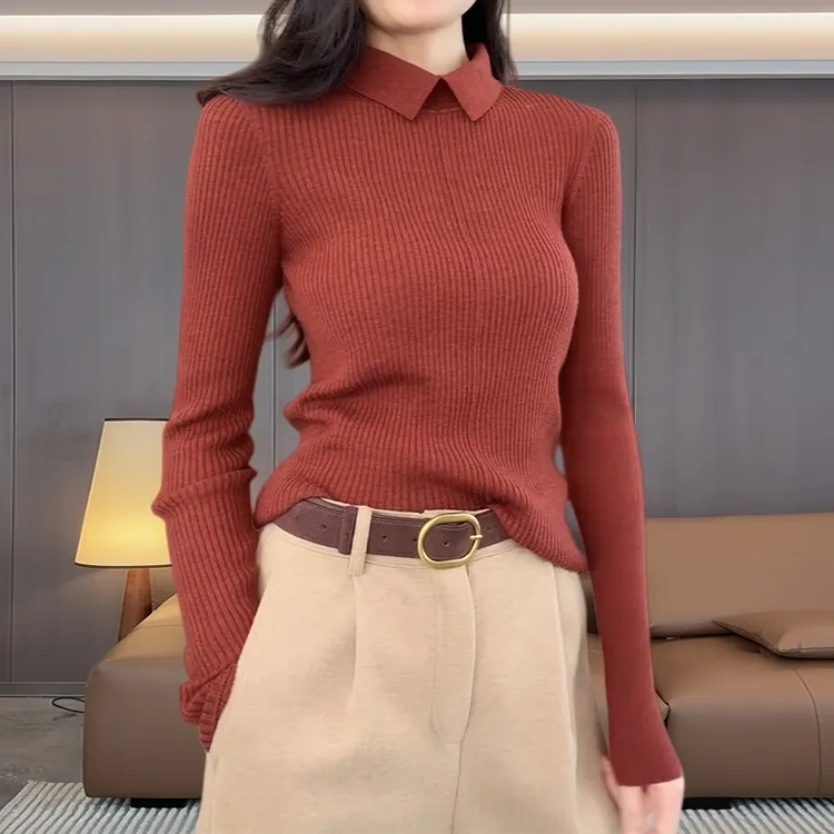 小众极简风坑条纹polo毛针织衫女秋冬松弛软糯舒适收腰显瘦上衣