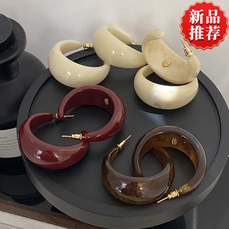 非金属亚克力耳饰 时尚糖果彩色C圈耳环港风气质百搭耳饰