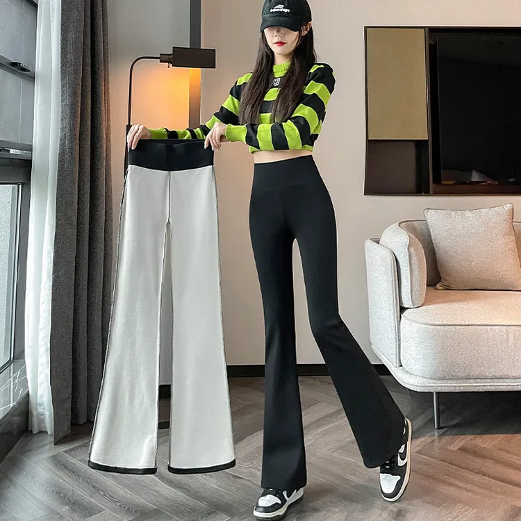 新款微喇瑜伽喇叭休闲裤鲨鱼裤女春秋冬季加绒高腰显瘦黑色收腹