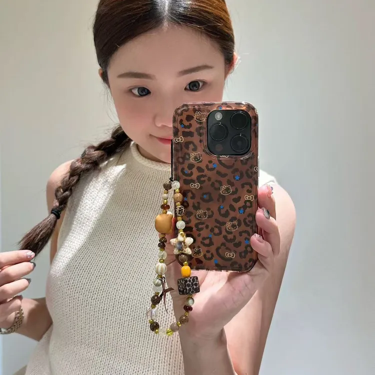 豹纹哈喽kt适用苹果16promax手机壳VIVO华为OPPO小米15一加防摔壳