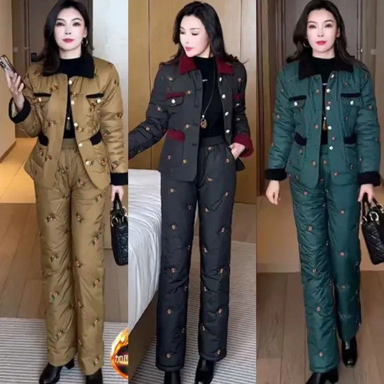 小香风时尚套装女2025冬季新款洋气显瘦棉服阔腿裤保暖两件套65