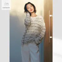 【林一专属】杜鹃同款对白彩点条纹翻领毛衣女新款含羊毛宽松针织衫