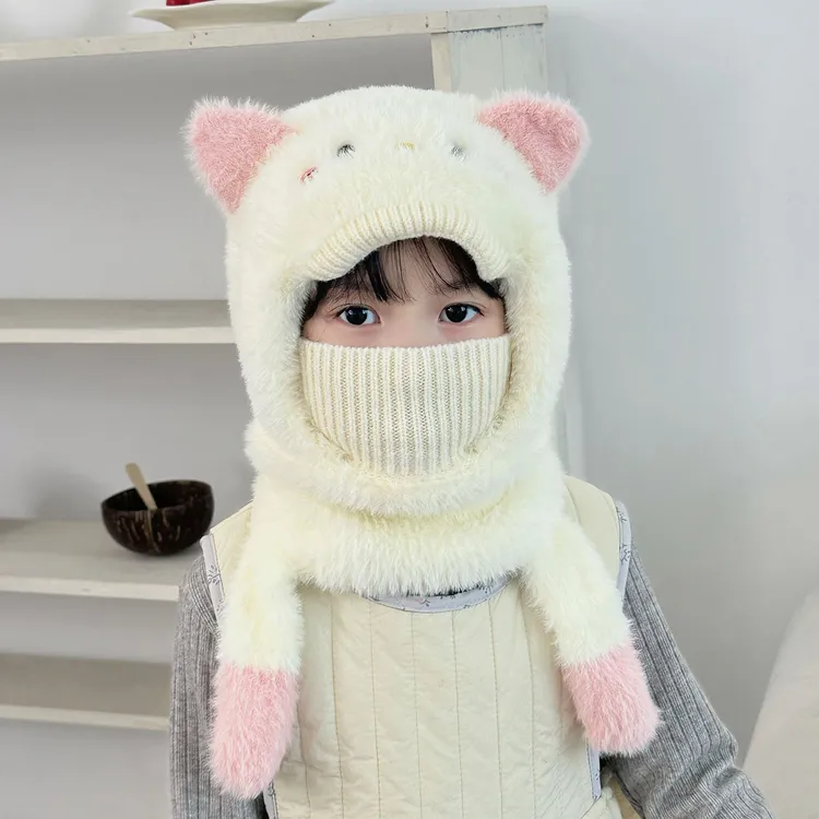 儿童冬季帽子女童毛绒帽秋冬保暖加厚可爱男童护耳加绒防风防寒冬