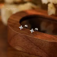 足银合成锆石耳饰 四芒星耳钉女999纯银小巧百搭星星拧螺丝耳骨钉