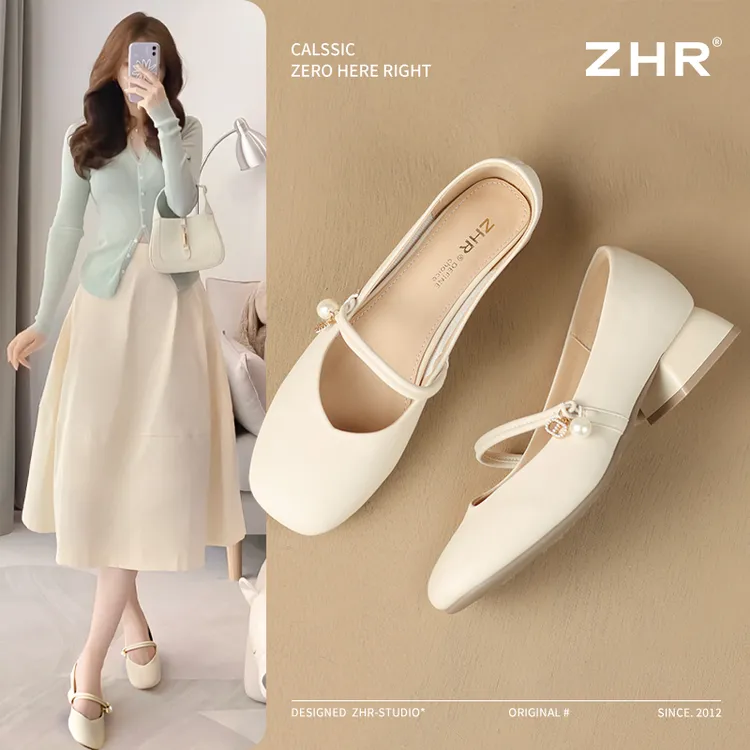 ZHR/则则玛丽珍鞋女2025夏季粗跟单鞋母亲节送妈妈百搭温柔晚晚鞋