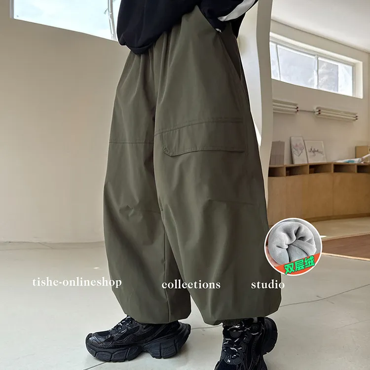 男童裤子加绒2025新款冬装中大童加厚工装裤儿童防水防风冲锋裤潮