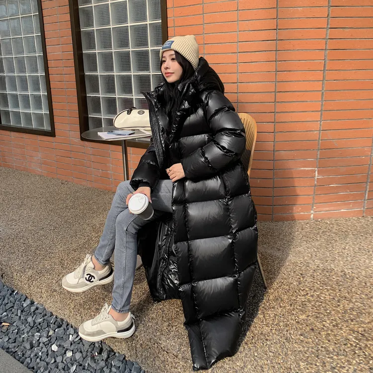 95%白鹅绒黑长款羽绒服男女加厚到脚踝加厚过膝黑色东北超长外套