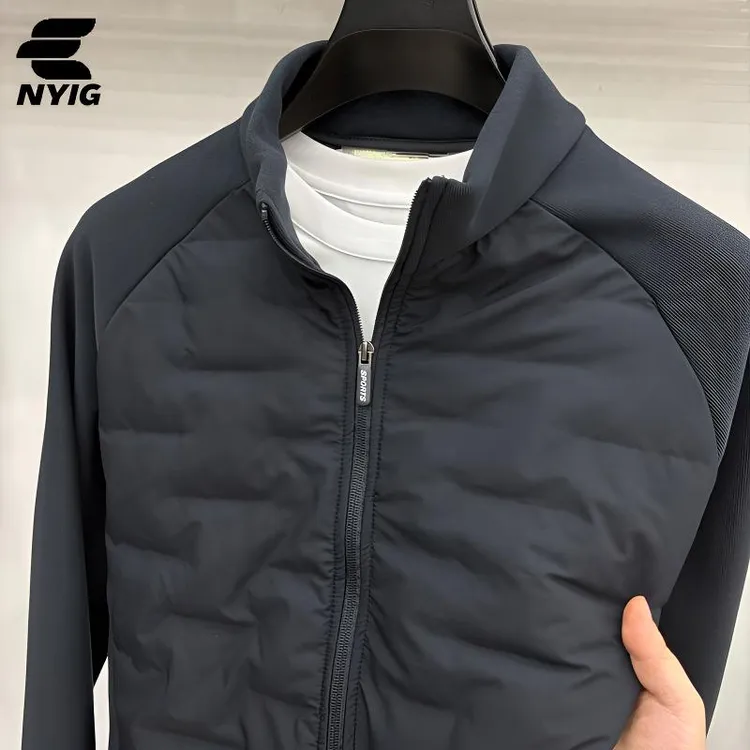 NYIG秋冬季男士棉服拼接夹克外套中青年加绒加厚保暖立领棉袄