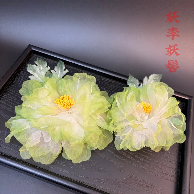 新款古风发饰原创设计手工制作渐变色绢纱烫花发饰汉服发饰