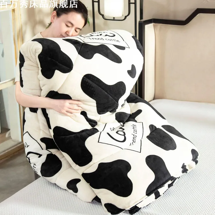 双面绒被子牛奶绒双人双层秋冬舒适绒保暖加厚棉被可机洗不易掉毛