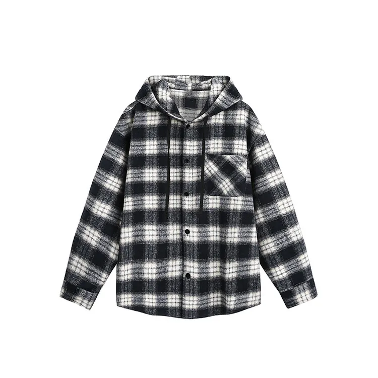 2025早秋新品 复古格子衬衫外套潮牌设计感连帽休闲情侣装