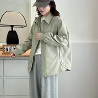 大码秋季新款翻领暗扣新款显瘦宽松百搭夹克外套女2430