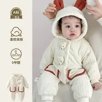 婴幼儿春秋新款新生婴儿洋气时尚双兜熊头棉哈衣卡通可爱简约爬服