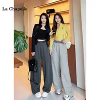 La Chapelle秋季高级感拼色运动裤抽绳显瘦宽松弯卫裤休闲阔腿裤
