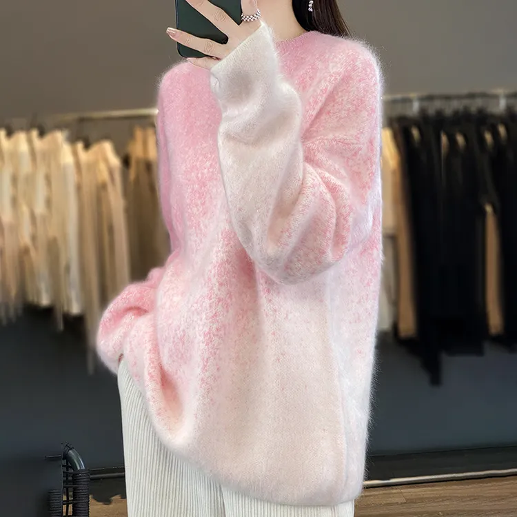 时尚渐变女士羊绒衫宽松显瘦保暖毛衣