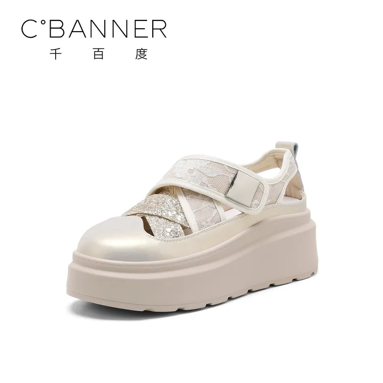 C.BANNER/千百度小香风休闲鞋2025新款厚底镂空设计感时尚休闲鞋