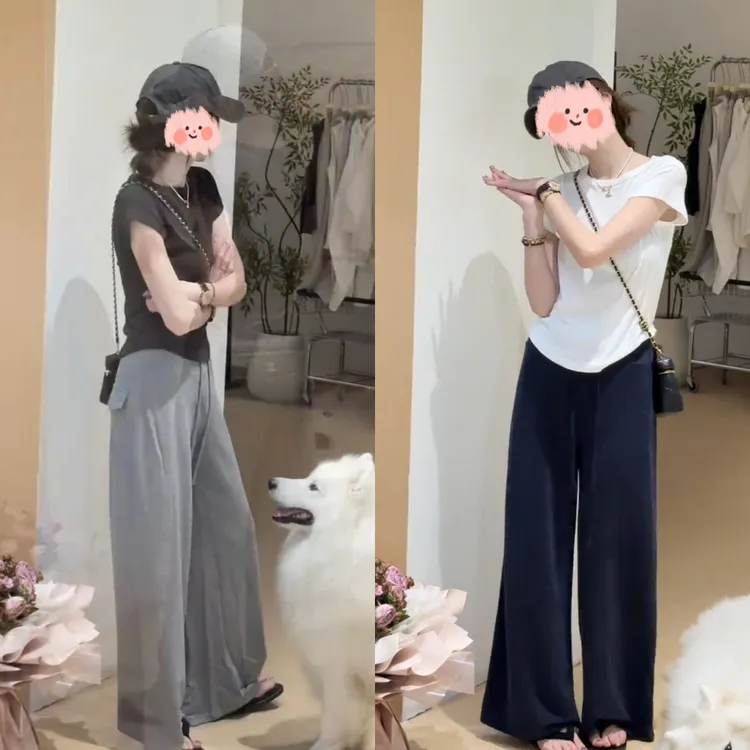 时尚休闲风套装女夏季新款韩系百搭减龄T桖+宽松显瘦直筒阔腿裤