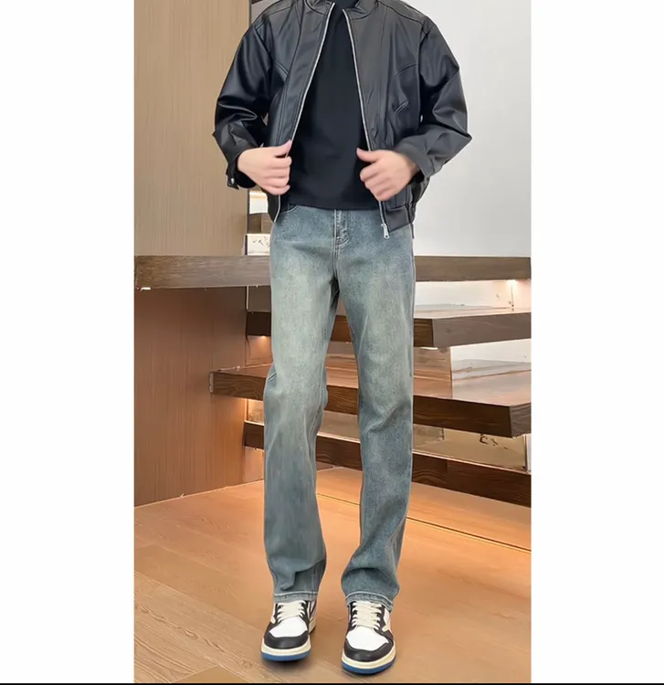 2025秋冬新款牛仔裤男士长裤修身直筒弹力休闲黑色复古水洗裤子