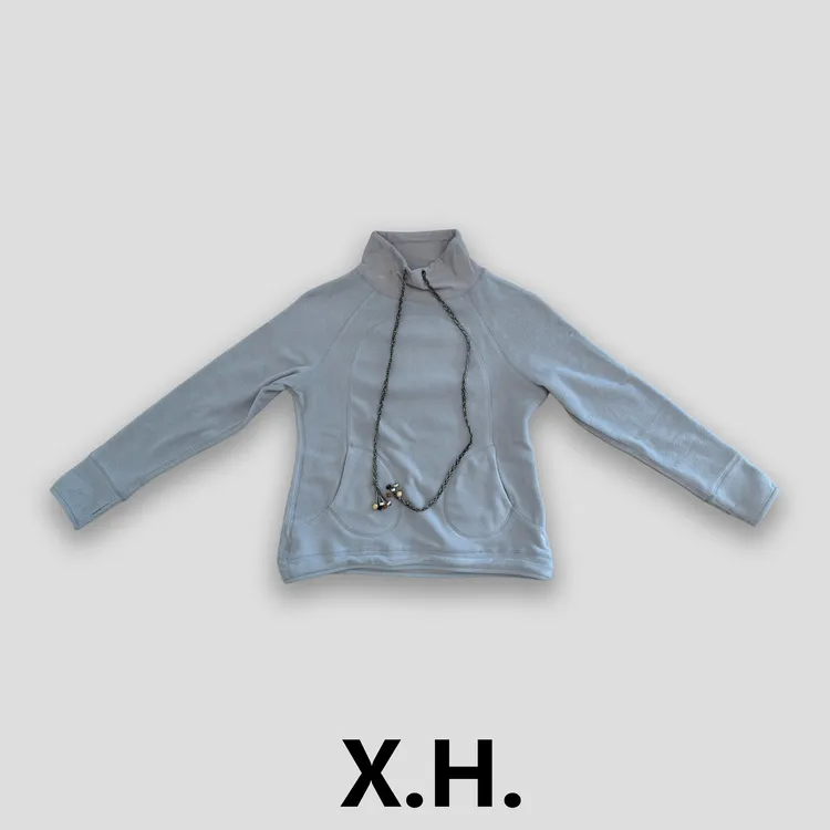 【刘小黑】热巴同款蘑菇灰编绳穿木珠绒绒套头卫衣