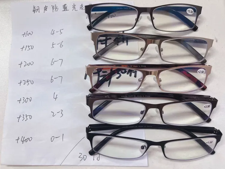 钢皮防蓝光老花镜混批30付（100到400度）