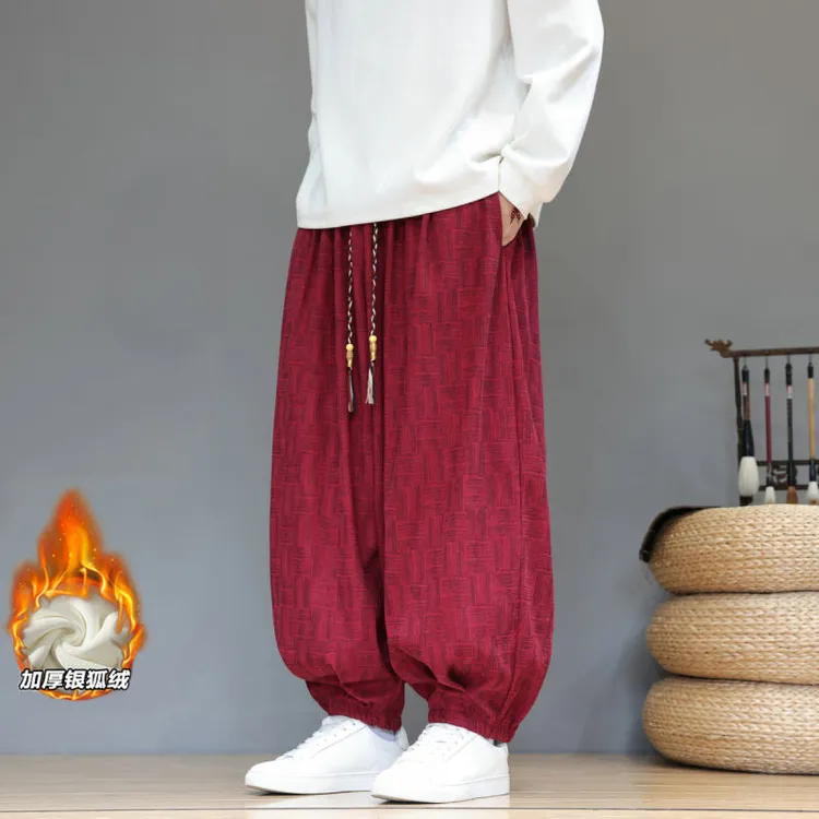 灯芯绒裤子男士秋冬款休闲宽松大码胖子中国风复古哈伦束脚休闲裤