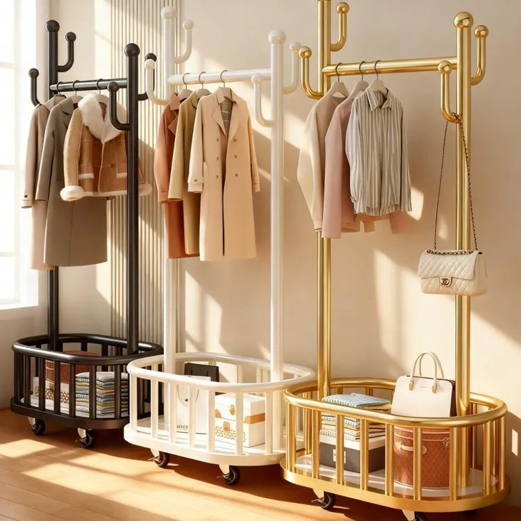 晾衣架落地家用阳台衣架挂杆晒衣服架子简易室内卧室挂衣架衣帽架