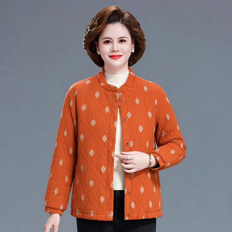 317中老年女夹棉外套纯棉奶奶休闲短款上衣妈妈装立领显瘦薄棉服