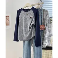 冬季磨毛保暖插肩刺绣长袖打底衫设计感晕染时尚小众女装内搭上衣