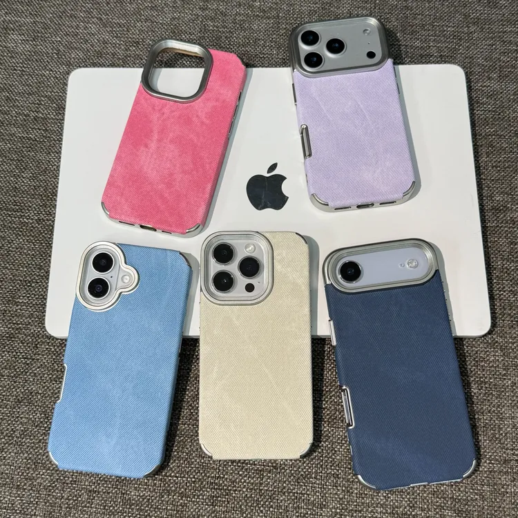 雅天立新款简约牛仔纹适用苹果17promax电镀手机壳iPhone16纯色15