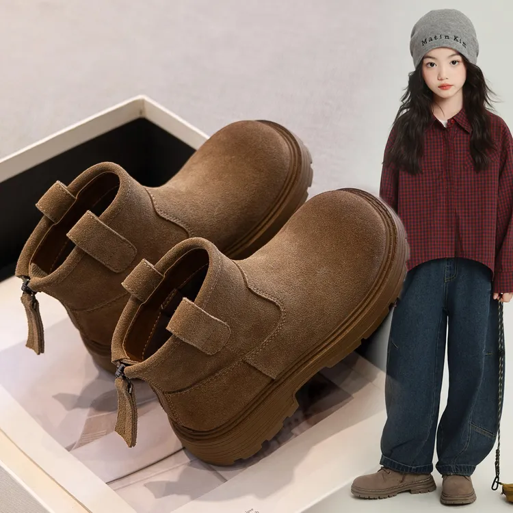 女童靴子秋冬新款时尚加绒马丁靴儿童短靴小女孩洋气大黄靴中大童