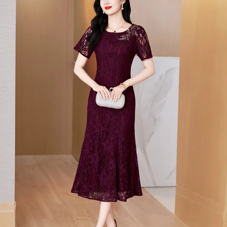 高端轻奢蕾丝礼服连衣裙2025夏季新款修身显瘦主持人宴会鱼尾裙子