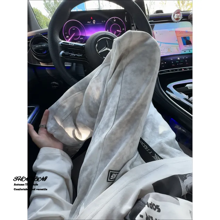 设计感脏脏白休闲裤男秋季新款宽松百搭直筒卫裤美式潮牌运动裤子