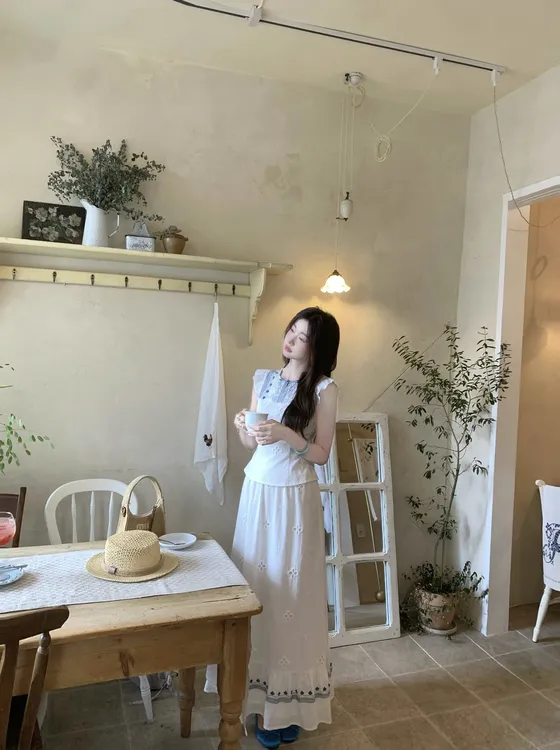 EIA一尧【恋恋之夏】新中式少女感小飞袖上衣+半裙气质韩系显瘦套装