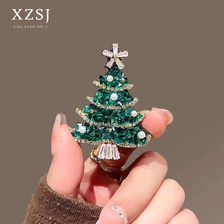 铜锆石胸针 手工水晶小树胸花高档女新款别针小众创意圣诞节配饰